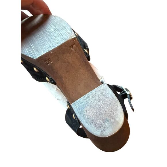 Alpe Woman Black Suede Studded Ankle Strap Block Heel Platforms Women's Size 7.5 - Picture 9 of 9